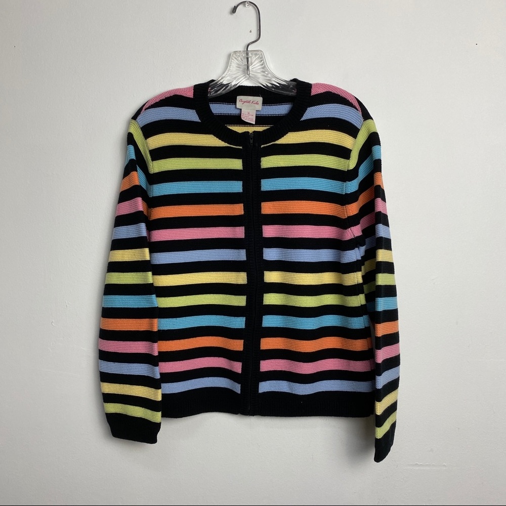 Pastel Rainbow Strip Vintage Zip Up Sweater